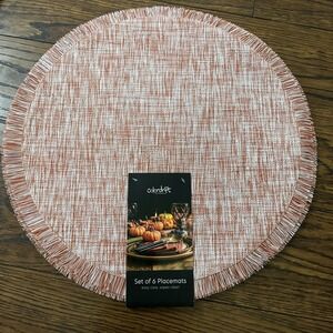 COLORDRIFT PLACEMATS 6 Orange White Fringe 15 INCH ROUND PVC Polyester NWT